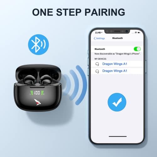 Dragon Wings True Wireless Earbuds with ANC – Bluetooth 5.2 Hi-Fi Stereo Sound, 40-Hour Playtime, IPX6 Waterproof Design, Ergonomic Fit, Smart Touch Controls & Wireless Charging Case for Ultimate Audio Freedom