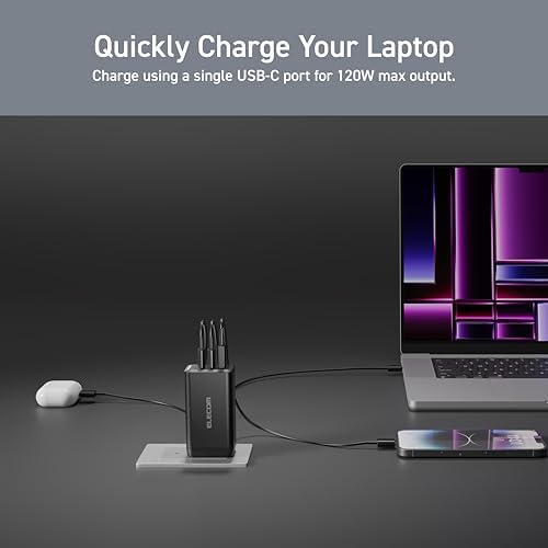 Ultra-Fast ELECOM 150 W USB-C Wall Charger Block – Compact Multi-Port Ga N II Adapter for Rapid Charging of Laptops, Tablets, i Phones & More – Enhanced Safety Features for All Devices – Perfect for On-the-Go Charging Solutions