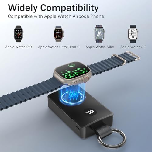 i.VALUX Magnetic Wireless Power Bank for Apple Watch – 4000 m Ah Ultra-Portable Charger with Keychain for Series 10-2 – Fast Charging Solution for Active Lifestyles – Sleek, Lightweight Design for Effortless On-the-Go Charging – Essential Travel Accessory for Apple Watch Users