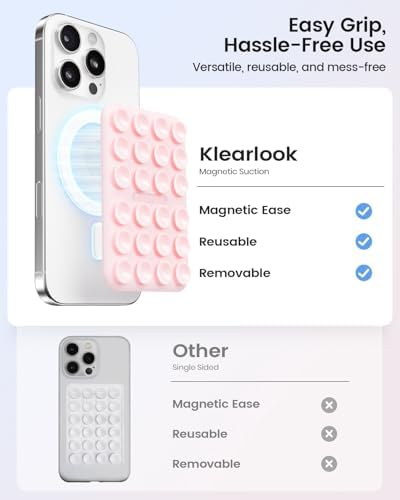 Klearlook Magnetic Suction Phone Mount Set – 4 Stylish Colors for Mag Safe Cases, Hands-Free Selfie Grip for Tik Tok & Content Creators, Lightweight & Portable, Secure Magnetic Attachment for Effortless Video Recording and Photography