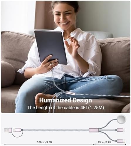 Temdan 3-in-2 USB C Charging Cable: Versatile Multi-Device Charger for Apple Watch Ultra, SE & i Phone 12-16 – Rapid Charge, Compact Travel Essential – Stylish Pink Smartwatch Accessory for On-the-Go Power Solutions