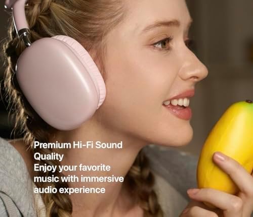 Stylish Pink Over-Ear Bluetooth Headphones – 28-Hour Battery Life with Advanced Microphone for Crystal Clear Calls – Ideal for Music Enthusiasts and Active Lifestyles – Effortless Connectivity with i OS & Android – All-Day Comfort for Extended Use