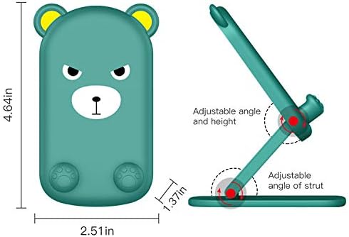 Cute Cell Phone Stand Foldable Adjustable Animal Phone Holder for Desk Silicone Protection Compatible with iPhone 16 15 14 13 12 Pro Max iPad Tablet Desk Accessories (Green Bear) – Enhanced Compatibility and Speed