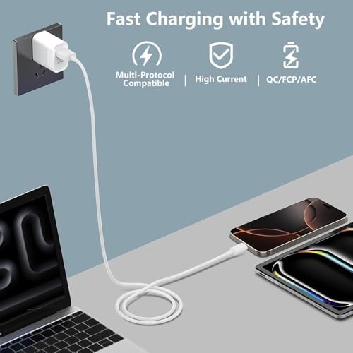 20 W USB-C Fast Charging Block Set for i Phone 16 & 15 Series – 3-Pack with 6 ft Durable Cables for Rapid Power Delivery – Perfect for i Phone, Air Pods, and i Pad – Compact, Versatile Charging Solution for On-the-Go Users