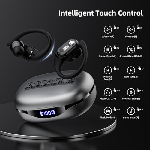 Transformers Pro Scourge Bluetooth 5.4 Earbuds – 65-Hour Playtime, IPX5 Waterproof, Deep Bass Sound, Secure Sports Earhooks, LED Battery Indicator, Versatile Device Compatibility for Unparalleled Audio Performance