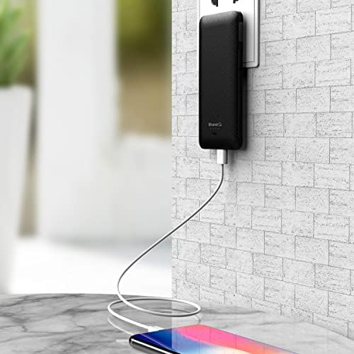 Ultimate Q 10000 m Ah Slim Power Bank with Built-in AC Plug – Ultra-Portable Charger for i Phone, Samsung, Android & Tablets – Four Output Ports for Simultaneous Charging, Includes Micro USB & USB-C Cables – Experience Enhanced Compatibility & Rapid Power on the Go