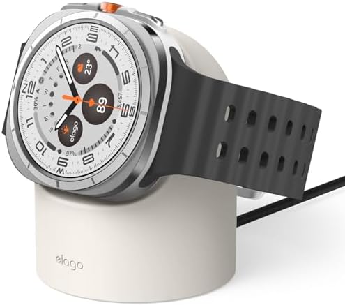 elago GW2 Smartwatch Charging Stand for Samsung Galaxy Watch 8/8 Classic, 7/Ultra, 6/6 Classic, 5/5 Pro – Stylish Desk Organizer with Enhanced Charging Speed (Cable Not Included) – Sleek White Design for Efficient Power Solution and Easy Accessibility