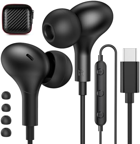 Magnetic USB C Earbuds for Samsung Galaxy S24 Ultra, S23 FE, S22, S21, A54, A53 & i Phone 16, 15 Pro Max – Noise Isolating Wired Headphones with Microphone and Volume Control for Enhanced Audio Experience – Perfect for Music Lovers and Professionals