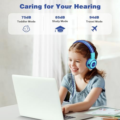 Chic Pink SIMOLIO Kids Headphones with Microphone – Volume-Limited Wired Design for Safe Listening – Adjustable Sound Levels (75/85/94 d B) for Hearing Protection – Perfect for School, Travel, and Home Use – Durable and Comfortable Fit for Active Young Listeners – Compatible with Smartphones & Tablets for Versatile Use