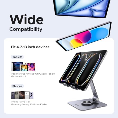 UGREEN 360° Rotating Aluminum Tablet Stand Holder – Adjustable Multi-Angle Desktop Accessory for i Pad Pro, Air, Mini (13, 12.9, 11 Inch) – Enhance Productivity & Comfort at Home or Office