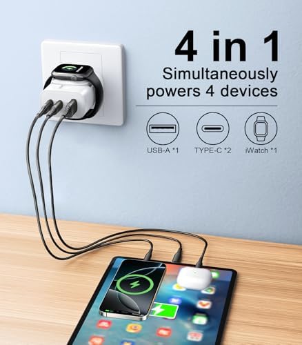 40 W 4-in-1 Fast Charger for i Phone, Apple Watch & Air Pods – Portable Multi-Device Charging Station with Dual USB Wall Block – Ideal Travel Companion for Apple Users – Enhanced Compatibility & Efficient Power Delivery