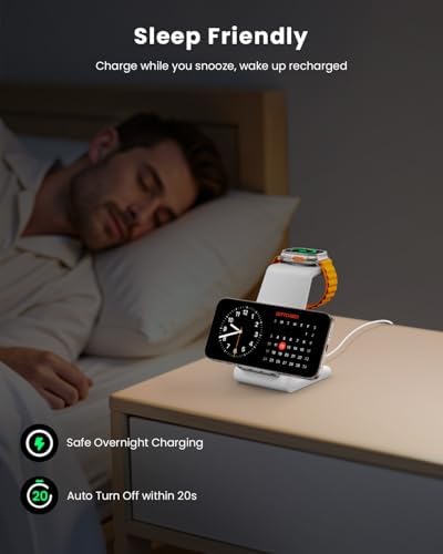 GEEKERA 3-in-1 Foldable Wireless Charging Station for Apple Devices – Fast Charge Your i Phone 16/15/14/13/12/11 Pro Max, Apple Watch Ultra/10/9/SE/8/7/6/5 & Air Pods Pro/4/3/2 with Travel-Friendly Design – Ultimate Multi-Device Charging Solution for Home & On-the-Go Efficiency