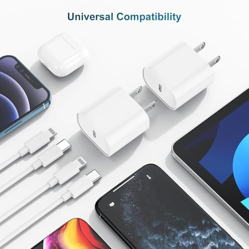 Ultra-Fast 20 W USB-C Charger with 6-Foot Lightning Cable – Convenient 3-Pack for i Phone 14/13 Pro, Ideal for Home and Travel – Superior Durability and Extended Reach for Effortless Charging Anytime
