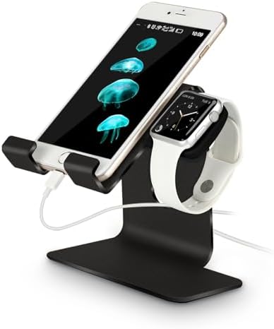 Sleek Dual Charging Station for Apple Watch & i Phone – Universal Compatibility for All Models (38 mm to 49 mm) – Fast-Charging Aluminum Dock in Silver Grey – Elevate Your Charging Experience with Enhanced Speed and Style – Perfect for Home or Office Organization – Tangle-Free Solution for Busy Lifestyles