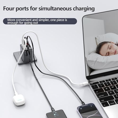 Revolutionary 4-in-1 Retractable Wall Charger with Dual USB Ports – 84 W Rapid Charging Adapter Featuring 25.6″ Lightning & Type-C Cables for i Phone 16/15, i Pad, Galaxy, Air Pods, Pixel & More – Compact, Foldable Design for Optimal Multi-Device Charging Flexibility