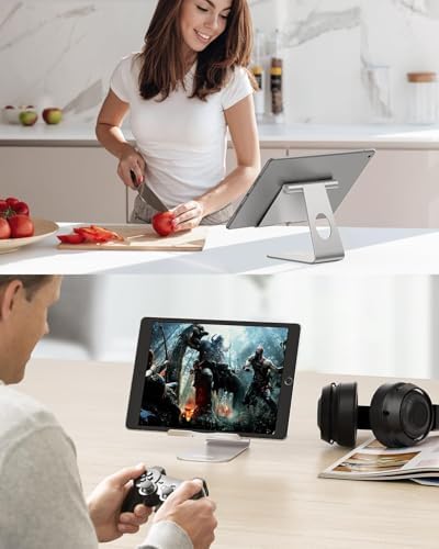 Ergonomic Adjustable Aluminum Tablet Stand – Versatile Cradle for i Pad & Samsung with Multi-Angle Viewing – Perfect for Enhanced Comfort and Productivity at Home, Office, or On-the-Go – Durable, Lightweight Design for All Tablets Up to 13 Inches
