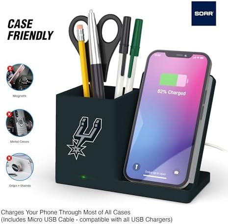 SOAR Smart Wireless Charger & Stylish Desktop Organizer – Fast 10 W Charging for Qi-Enabled Devices, Clutter-Free Workspace Solution with Built-in Storage and Safety Features