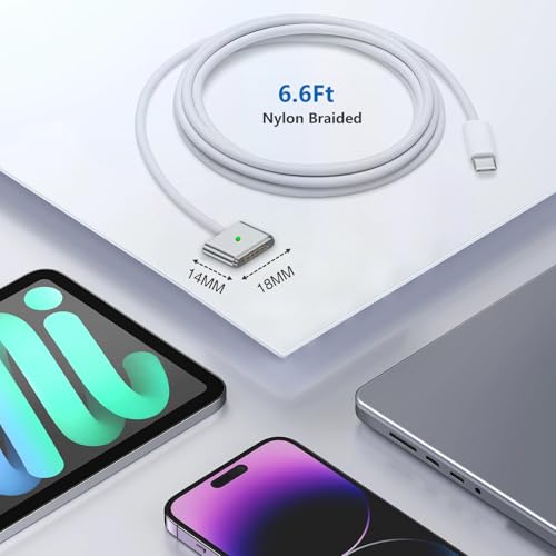 USB-C to Magnetic 3 Cable, Compatible with Mac Book Pro/Air (2021 to 2025) (M1,M2,M3,M4 & 14-16 inch) – Nylon Braided 6.6 Ft – Enhanced Compatibility and Speed