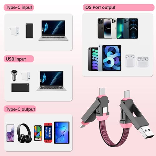 Multi Keychain Charging Cable Travel Portable Charger Cable Magnetic 4 in 1 USB C Cable Compatible with IP 15/15 Pro/ 15 Plus/ 15 Pro Max/MacBook/Galaxy (Lava Black) – Enhanced Compatibility and Speed