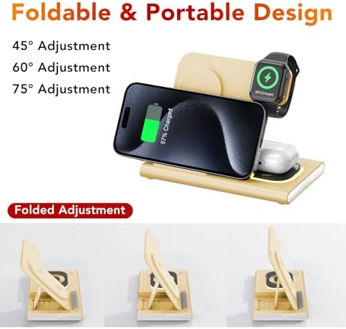 Ultra-Convenient 3-in-1 Foldable Wireless Charging Dock for Apple Devices – Rapid Power-Up Station for i Phone 16/15/14/13/12/11/X/XS, Apple Watch Series 10/9/8/7/Ultra2/Ultra/SE, and Air Pods Pro/2/3/4 – Lightweight Travel Charger with Integrated LED Light for Enhanced Portability and Efficiency
