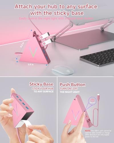 Elevate Your Connectivity with the Stylish Pink USB C Hub – 4 USB 3.0 Ports and 2 FT Extension Cables for Seamless Integration with i Pad Pro, Mac Book Pro, Surface & More – Ultimate Performance Meets Chic Design!