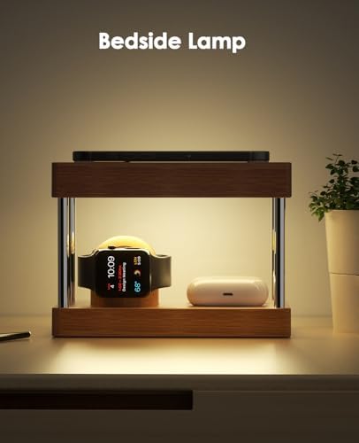 Eco-Friendly Bamboo Wireless Charging Station with Alarm Clock – Multi-Device Bedside Charger for i Phone, Air Pods & i Watch – Fast Charging & Adjustable Night Light – Perfect Gift for Him or Her