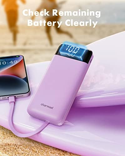 Sleek 10,000 m Ah Multi-Device Portable Charger with Built-In Cables – High-Speed 3 A Power Bank for i Phone, Samsung, Pixel, LG, Moto, i Pad – Ultimate Travel Essential with 6 Outputs for Effortless Charging on the Go