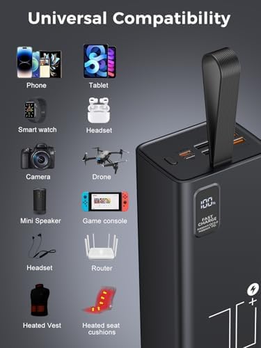 Ultimate 80000 m Ah Power Bank – Fast Charging Portable Charger with 30 W PD & QC 3.0, 5 Outputs & 2 Inputs, Ideal for Outdoor Adventures, Travel & Office Use – LED Display for Real-Time Battery Monitoring and Enhanced Device Compatibility
