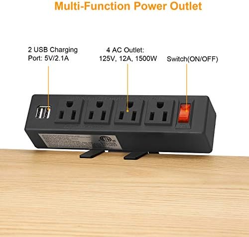 HHSOET Desktop Clamp Power Strip with USB Charging Ports – 4 AC Outlets & 6 ft Cord for Seamless Power Access – Ideal Surge Protector for Home Office, Gaming, and Study Spaces – Sleek Black Design for Enhanced Desk Organization and Convenience