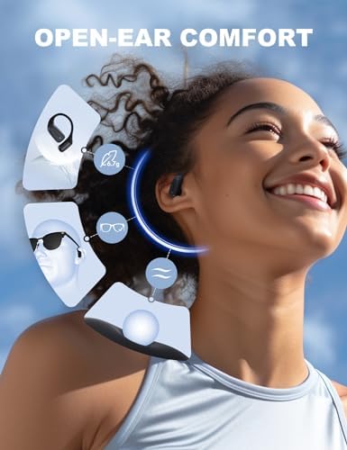 Rythflo Open Ear Bluetooth Headphones – Ultra-Lightweight V5.4 True Wireless Earbuds with Secure Earhooks & IPX7 Waterproofing for Active Lifestyles – Comfort-Driven Design for Sports & Office Use