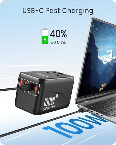 LENCENT 20 W Fast Charging Universal Travel Adapter – Compact International Power Converter with Dual USB and USB Type-C Ports – Ultimate Solution for Worldwide Device Charging in USA, UK, EU, and AUS (Black) – Reliable and Safe Charging for Global Explorers