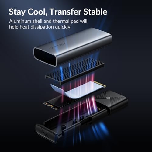 High-Speed M.2 NVMe SSD Enclosure – Tool-Free USB 3.2 Type-C Adapter for 2230/2242/2260/2280 SSDs | 10 Gbps Data Transfer with UASP & TRIM Support | Sleek Grey Design for Enhanced Portability and Compatibility