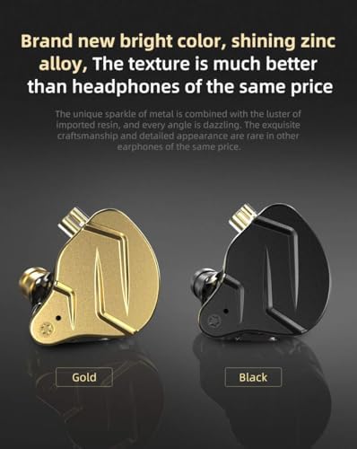 KZ ZSN PRO X Dual Driver Earbuds – Hi-Fi Stereo Headphones with Balanced Armature & Dynamic Driver, Ergonomic Comfort for Optimal Listening, Detachable Cable & Built-In Microphone, Perfect for Audiophiles & Everyday Use – Golden Finish
