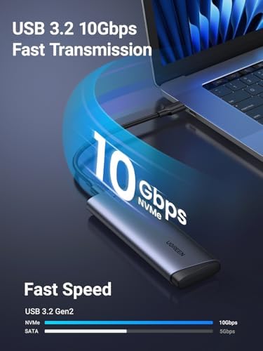 UGREEN 10 Gbps USB 3.2 Gen 2 M.2 NVMe SSD Enclosure – High-Speed External Solid State Drive Adapter for M-Key/B+M Key 2230/2242/2260/2280 SSDs – Enhanced UASP & TRIM Support for Seamless Data Access and Portability