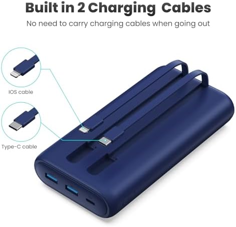 Ultra-High Capacity 40,800 m Ah Power Bank with 25 W Fast Charging – Dual Built-in Cables & 5 Outputs for Quick Device Charging – Compatible with i Phone 16/15 & Android – Sleek Blue Portable Charger for On-the-Go Power Solutions
