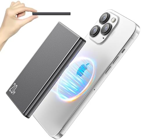 Ultra-Slim 0.3″ Wireless Power Bank – 5,000 m Ah Portable Charger with 20 W Fast Charging and USB-C Cable, Ideal for i Phone 16/15/14/13/12 & Samsung Devices, Compact Design for On-the-Go Convenience and Enhanced Charging Efficiency