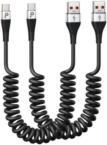 Coiled USB C to USB C Charger Cable 2-Pack (3 FT) – Fast Charging for i Phone 16/15/15 Pro/15 Plus/15 Pro Max & Samsung Galaxy S23 – Tangle-Free Design for Effortless Use in Car or Home – Durable, Flexible Power Solution for All USB C Devices