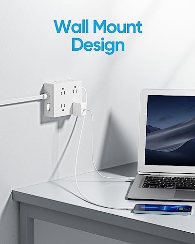 Ultra Thin Flat Plug Surge Protector Power Strip with 6 Outlets and 3 USB Ports, Including USB-C – Space-Saving Design for Home, Office, and Travel – Efficient Power Management and Device Protection by Olcorife
