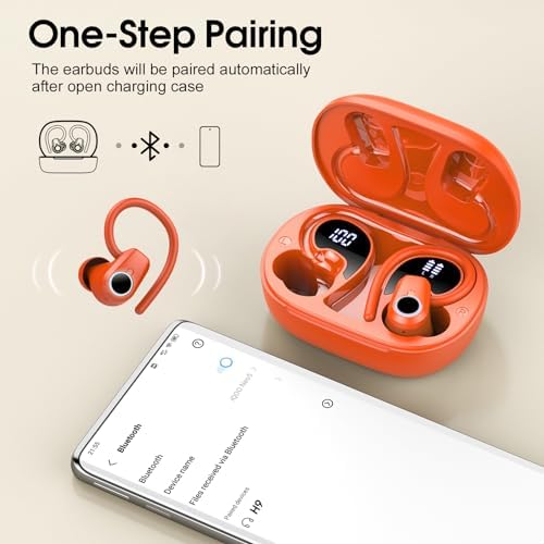 Poounur Bluetooth 5.3 Wireless Sport Earbuds – 50 Hours Playtime, IP7 Waterproof, Noise-Cancelling Headphones with Earhooks and Dual LED Display for Ultimate Comfort and Sound Quality – Perfect for Active Lifestyles and Outdoor Adventures