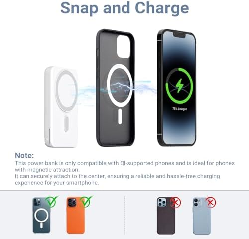 DDUAN 10000 m Ah Mag-Safe Wireless Power Bank – Dual Charging Solution for i Phone 15/14/13/12 & All Apple Watch Series with USB-C Cable – Sleek Portable Design for On-the-Go Convenience and Fast Charging Performance