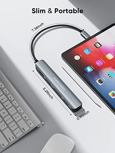 Sleek 5-in-1 USB C Hub Multiport Adapter – Aluminum 4 K HDMI, 1 Gbps Ethernet & 3 USB 3.0 Ports for Enhanced Connectivity on Mac Book Pro/Air, i Pad Pro & Surface Go – Ultimate Solution for Fast Data Transfer & Seamless Streaming