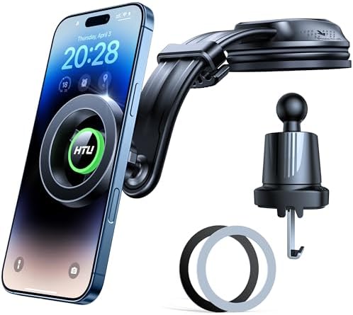 HTU 2025 Mag Safe Car Mount – Advanced 5-in-1 Magnetic Phone Holder for i Phone with Robust Suction Power and Customizable Bendable Design for Dashboard, Windshield, and Vent – Elegant Light Rose Finish, Safety Certified for Ultimate Reliability