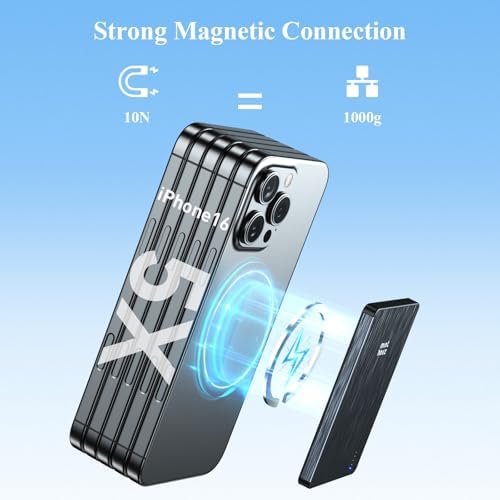 Minthouz Magnetic Power Bank – 5,000 m Ah Ultra-Fast Wireless Charger with 22.5 W USB-C Output | Portable Battery Pack for i Phone 16/15/14/13/12 Series – Stylish Black Design for Effortless On-the-Go Charging and Enhanced Device Compatibility