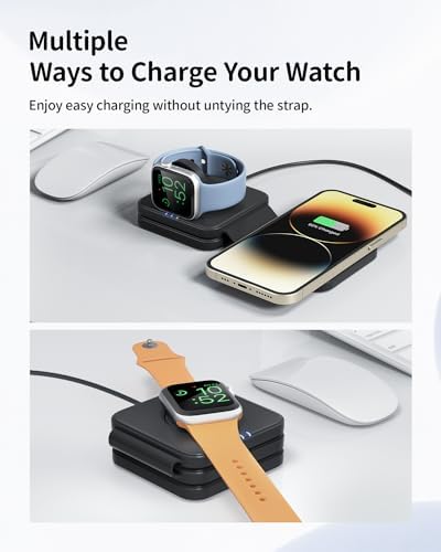 Joy Geek 3-in-1 Magnetic Charging Station for i Phone 15/14/13/12, Apple Watch 9-2, Air Pods – Foldable Travel Wireless Charger Pad with Enhanced Mag-Safe Compatibility for Fast, Efficient Charging Anytime, Anywhere