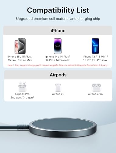 JSAUX 15 W Mag-Safe Wireless Charger Duo – Fast Charging Magnetic Pad for i Phone 16/16 Plus/16 Pro/16 Pro Max/i Phone 15/14/13/12 Mini and Air Pods – Dual Pack for Ultimate Compatibility and Portability, Sleek Black Design for Effortless Power-Up