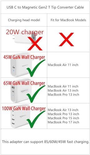 100 W USB-C to Mag Safe 2 (T-Tip) Power Adapter for Mac Book Air – Optimized Fast Charging for Models A1435, A1465, A1466, MD223, MD224, MD231, MD232, MD711, MD712, MD760, MD761, MJVM2 – Compact, Durable & Versatile Solution with Lifetime Warranty Elevate your charging experience with our 100 W USB-C to Mag Safe 2 Power Adapter tailored specifically for Mac Book Air models. Engineered with a built-in PD and e-mark intelligent chip, this adapter ensures rapid, stable, and efficient charging, adapting to your device’s needs for seamless performance. Crafted from high-quality aluminum alloy, it boasts lightweight portability and exceptional heat dissipation, making it the ideal travel companion. Compatible with a wide array of Mac Book models, our adapter guarantees reliability and convenience, backed by a lifetime warranty for your peace of mind. Choose this essential accessory for superior charging efficiency and unmatched compatibility today!