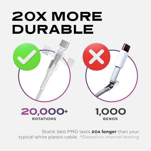 Upgrade Your Power Experience with the Statik 360 Pro Magnetic Charging Cable – Ultimate 3-in-1 Solution for USB C, Micro USB & USB A Devices, 100 W Fast Charging Technology, Sturdy Black Design, 3 ft Length for Maximum Portability and Comprehensive Compatibility with Smartphones, Tablets & Laptops