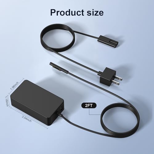 High-Performance 65 W Surface Pro Charger – Universal Compatibility for Surface Devices, Fast Charging with 6 FT Cable & USB Port, Safe & Efficient Power Supply for Surface Pro 9/8/7/6/5/4/3, Surface Laptop 5/4/3/2/1, Surface Book, & Surface Go Models