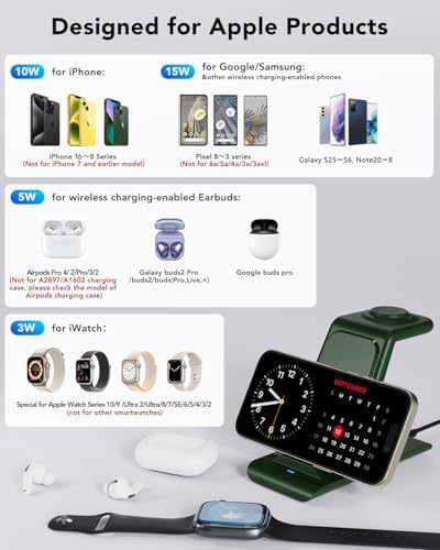 HATALKIN Advanced 3-in-1 Wireless Charging Hub: Ultimate Power Station for Apple Watch, i Phone 16/15/14/13/12 Pro Max/X/XS, and Air Pods Pro – Rapid Intelligent Charging in a Modern, Space-Saving Design for Effortless Home and Office Efficiency