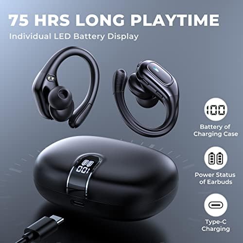 Revolutionary Wireless Earbuds with Bluetooth 5.3 Technology – 75-Hour Playtime, IPX7 Waterproof, and CVC 8.0 Noise Cancellation for Superior Sound Quality and Comfort – Ideal for i Phone & Android Users Seeking Music Freedom and Call Clarity